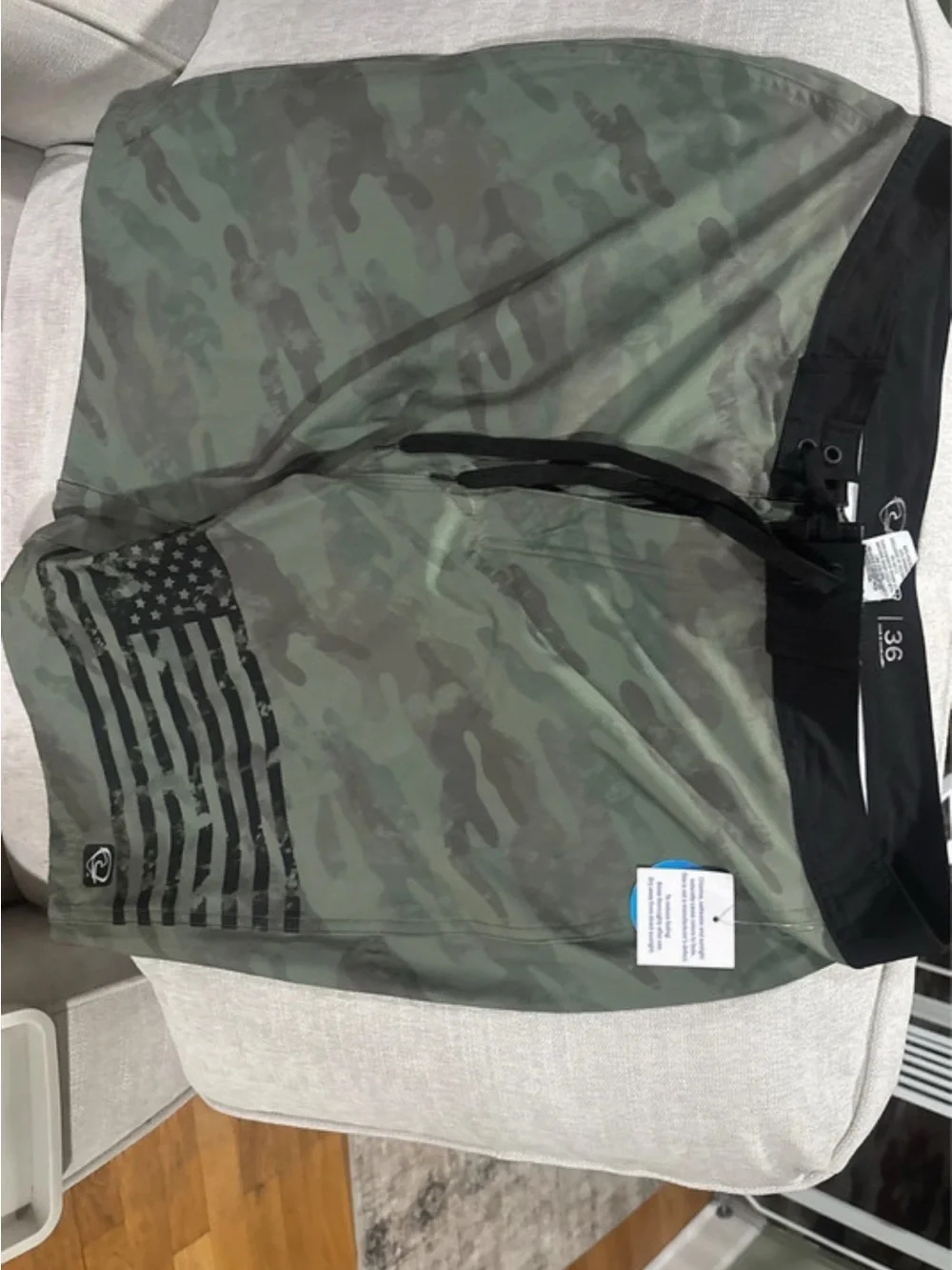 Camo Swim Trunks with Flag Print